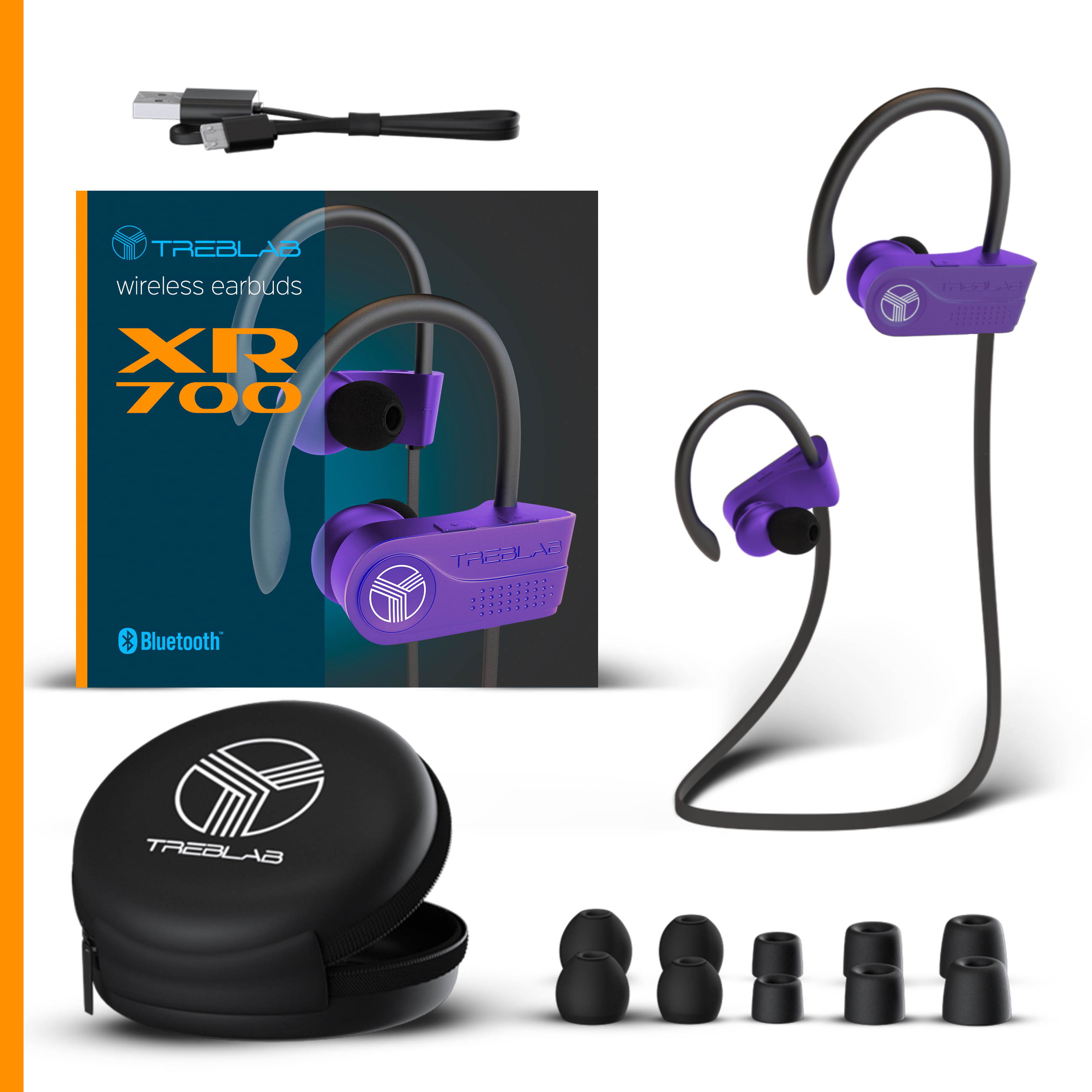 TREBLAB XR700 PRO Wireless Running Earbuds - Top 2019 Sports Headphones, Custom Adjustable Earhooks, Bluetooth 5.0 IPX7 Waterproof, Rugged Workout Earphones, Noise Cancelling Microphone In-Ear Headset