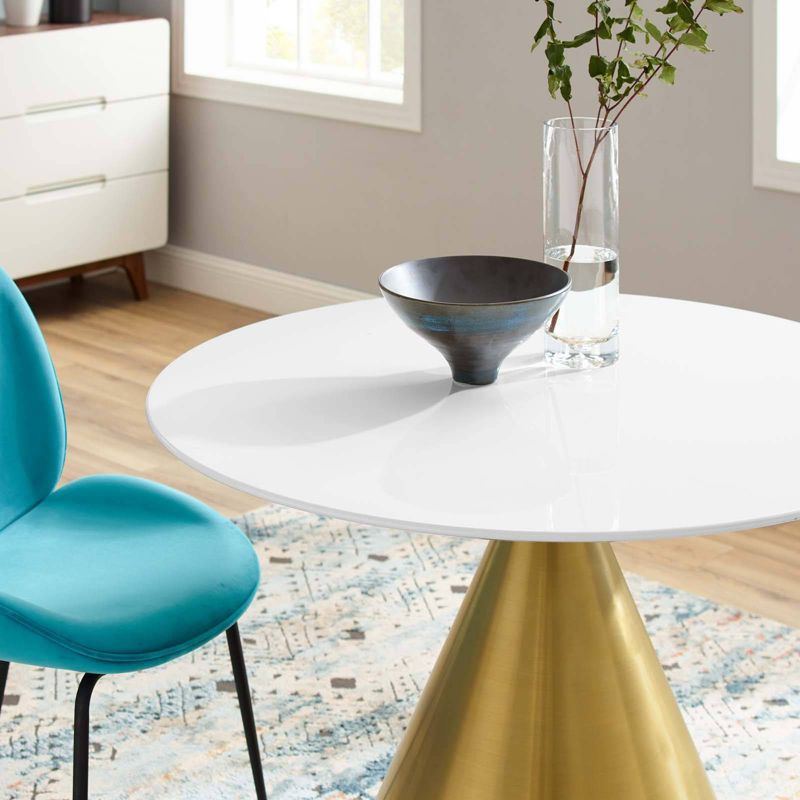 40" Tupelo Round Wood Dining Table Gold White - Modway