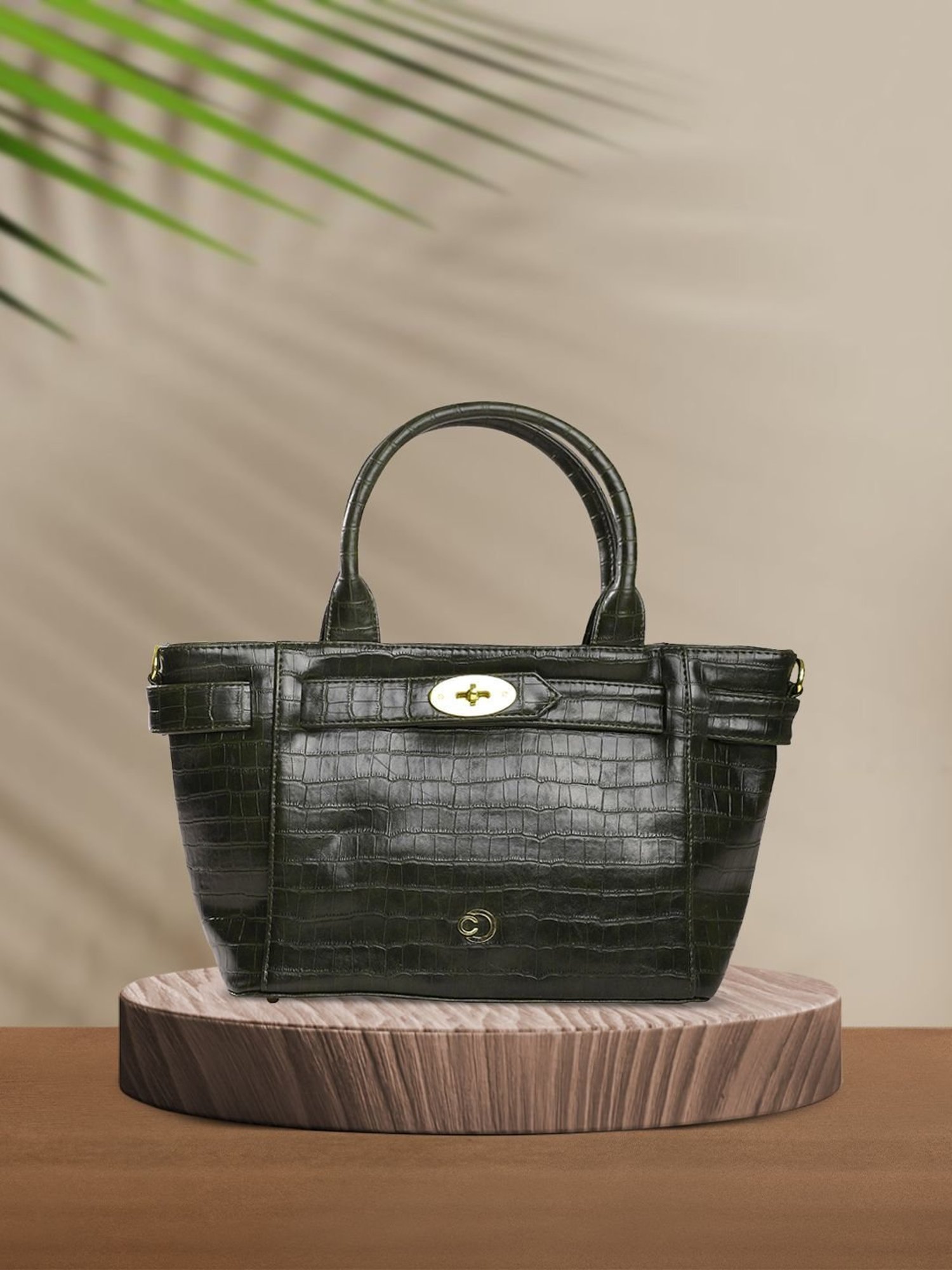 Caprese Treza Olive Faux Leather Solid Handbag