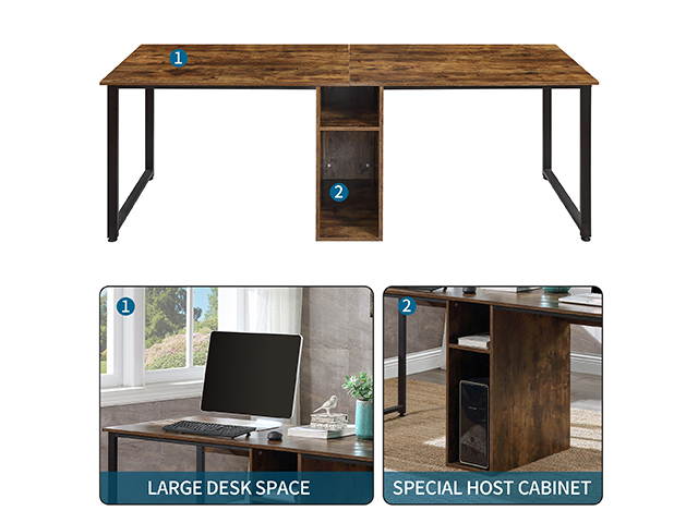 Home Office Game Table Computer Desk, Gaming Desk Table 2-Person Desk, Large Double Workstation Desk, Writing Desk with Storage,Black,GT57