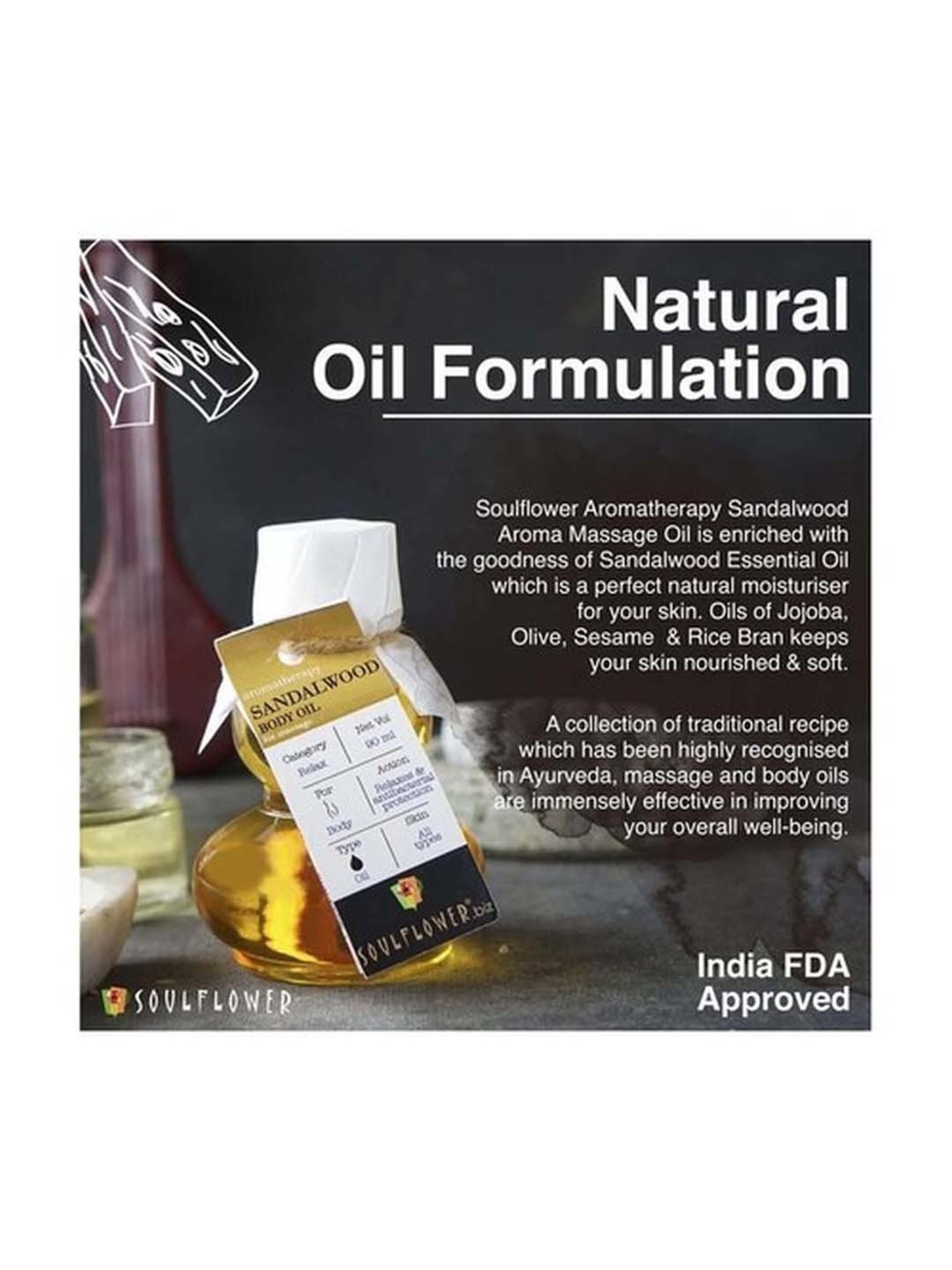 Soulflower Sandalwood Aroma Massage Oil - 90 ml