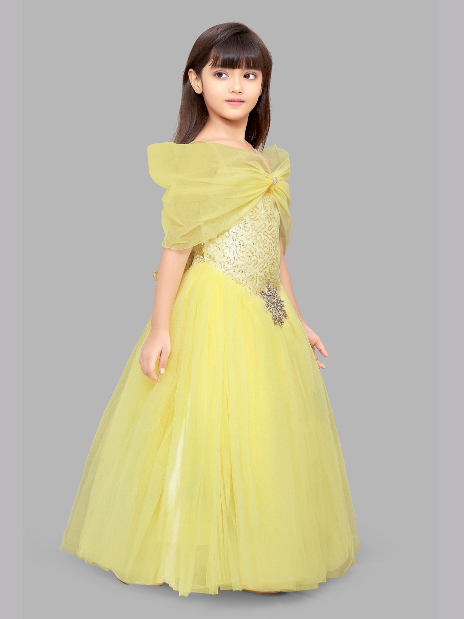 Pink Chick Kids Yellow Embellished Gown
