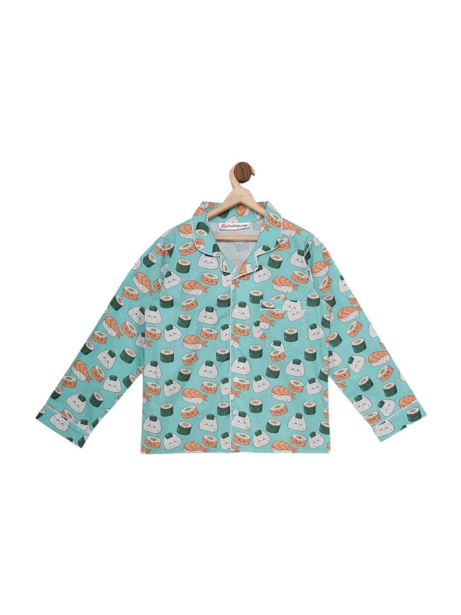 Fluffalump Boys Multicolor Cotton Printed Nightwear Top & Pants Set