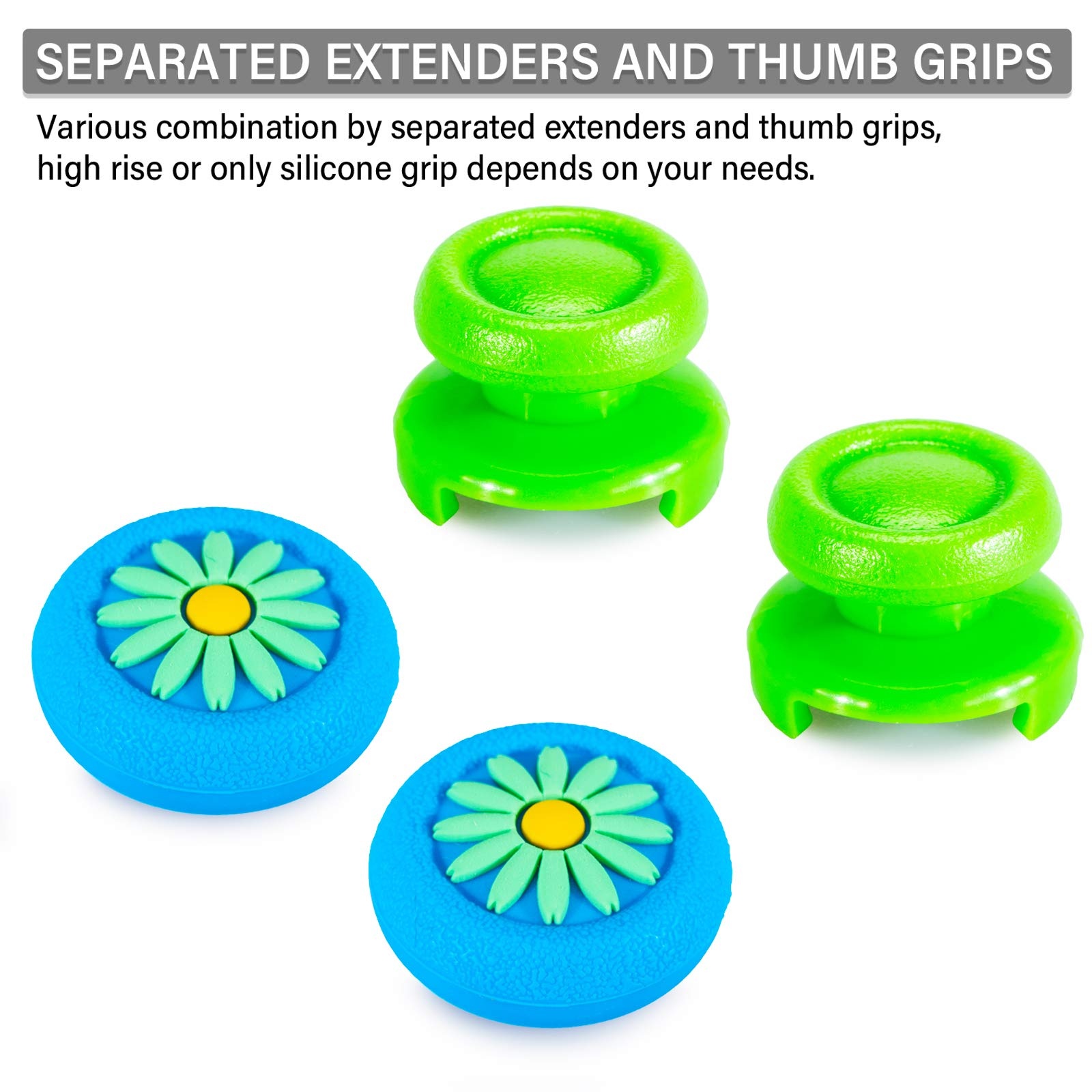 FPS Thumbstick Extender & 3D Texture Rubber Silicone Grip Cover 2 Sets for PS5 Dualsenese & PS4 Controller(Daisy Blue)