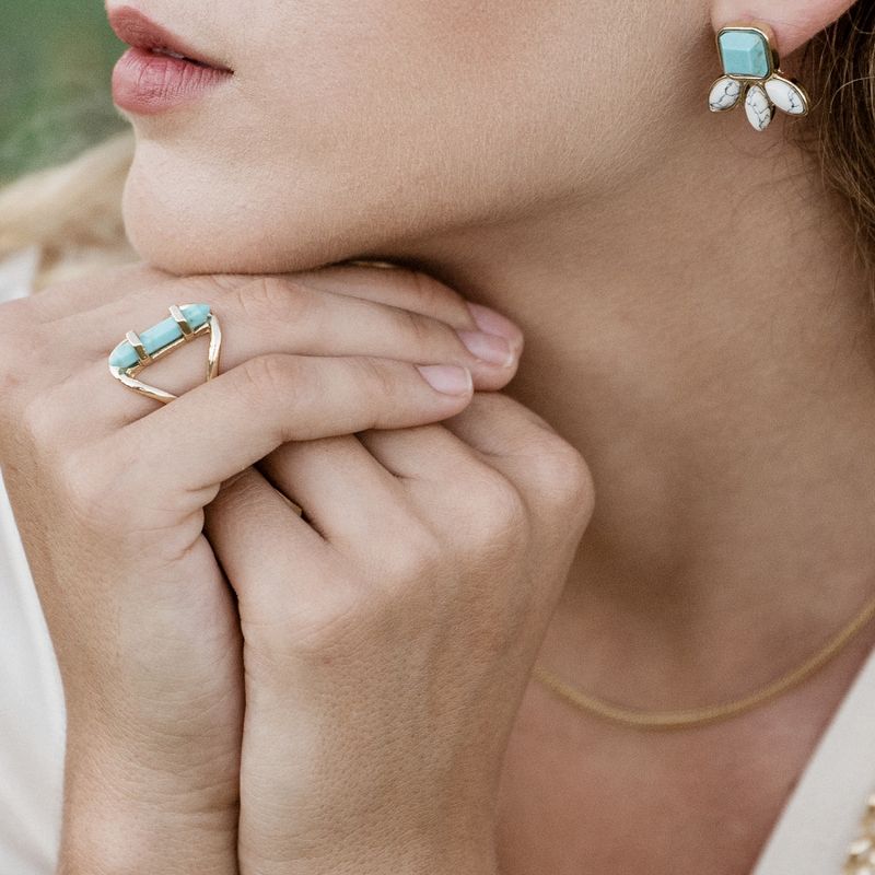 Sanctuary Project Semi Precious Turquoise Crystal Ring Gold