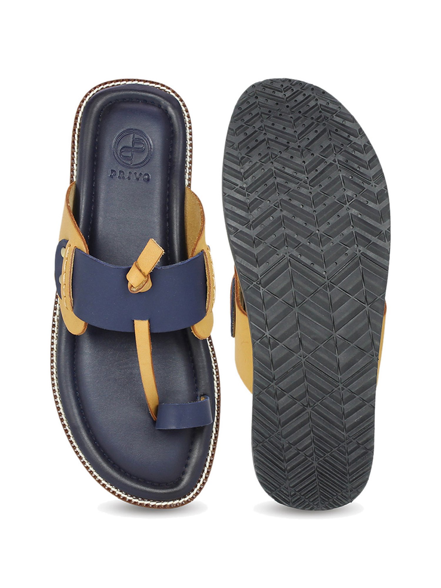 Privo by Inc.5 Men's Strapi Blue & Tan Toe Ring Sandals