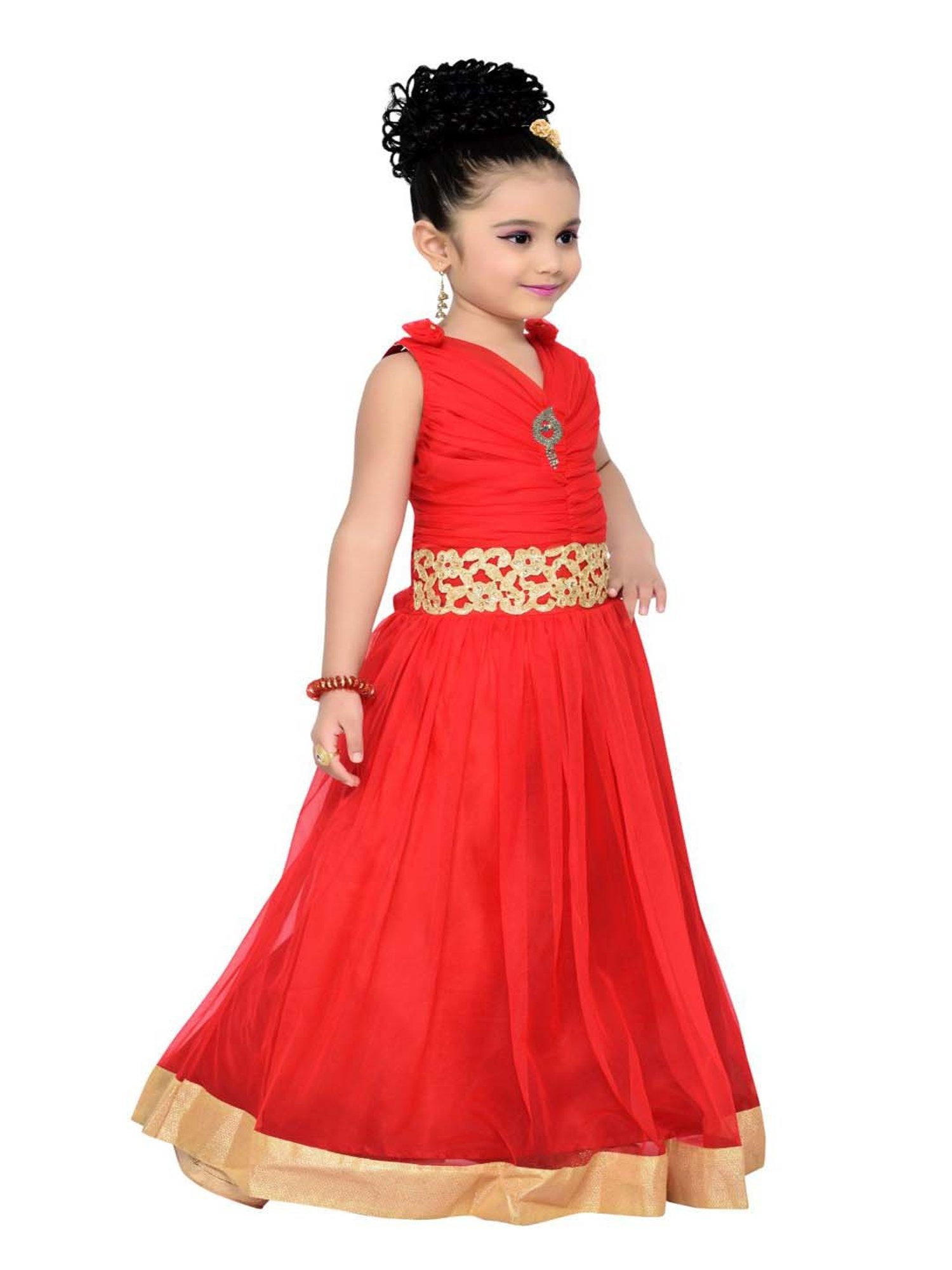 AJ Dezines Kids Red Zari Work Gown