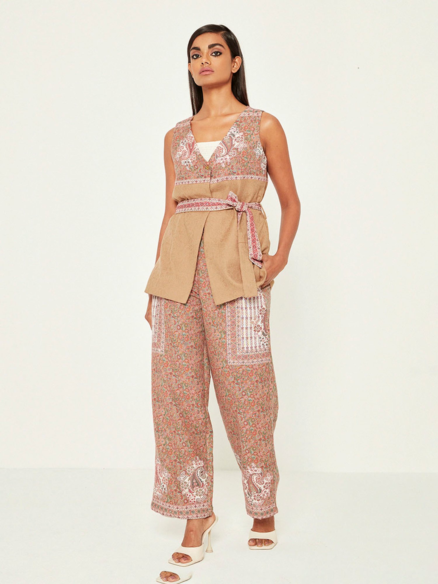 ANCESTRY Beige Printed Yoke Jacket