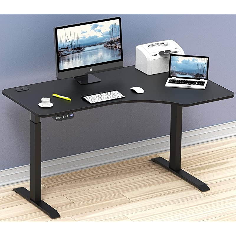 55-Inch Large Electric Height Adjustable Computer L-Shaped Desk, Black