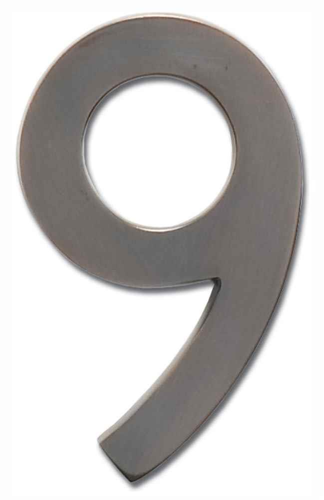 Architectural Mailboxes 3582DC Number 9 Solid Cast Brass 4 inch Floating House Number Dark Aged Copper "9"