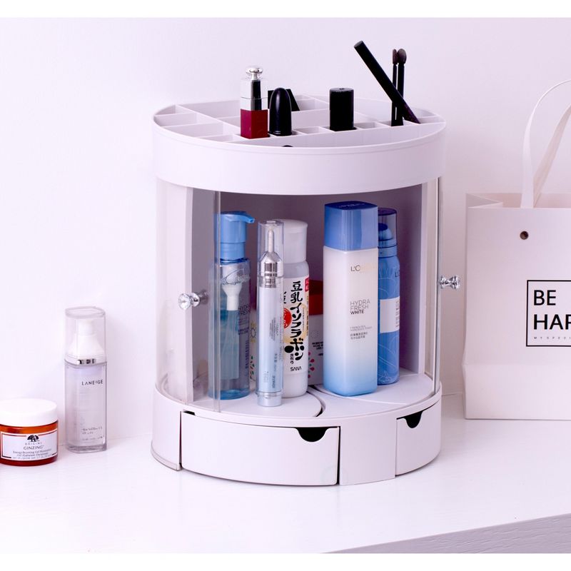 Basicwise White Plastic Makeup Organizer with Sliding Doors