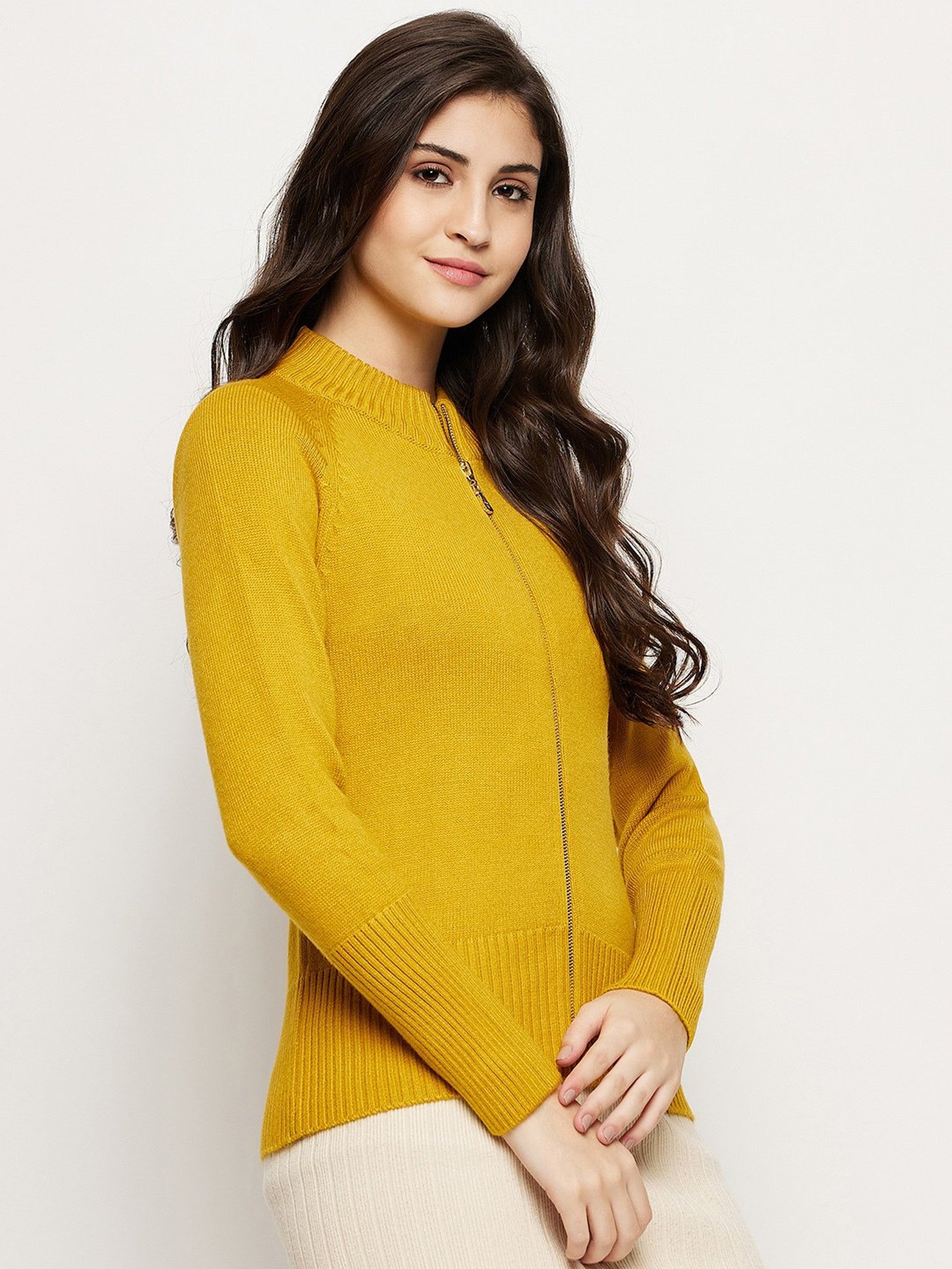 MADAME Mustard Regular Fit Sweater