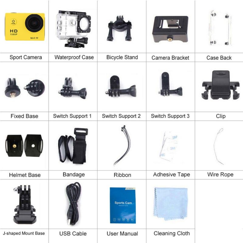 W8 1080P 30FPS 12MP Wifi Waterproof 30M Shockproof 170&deg; Wide Angle 1.5" Screen Outdoor Action Sports Camera Camcorder Digital Cam Video HD DV Car DVR