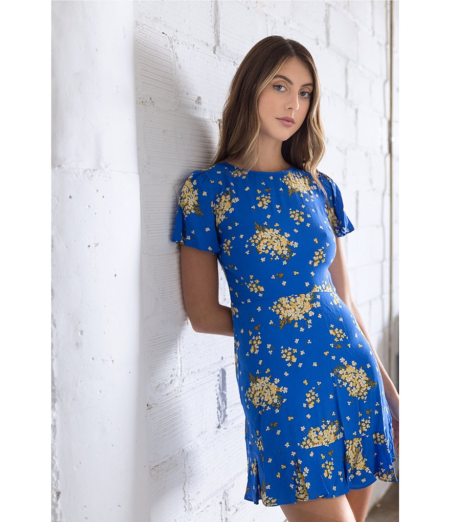 B. Darlin Flutter-Sleeve Floral Printed Flounce Hem A-Line Dress