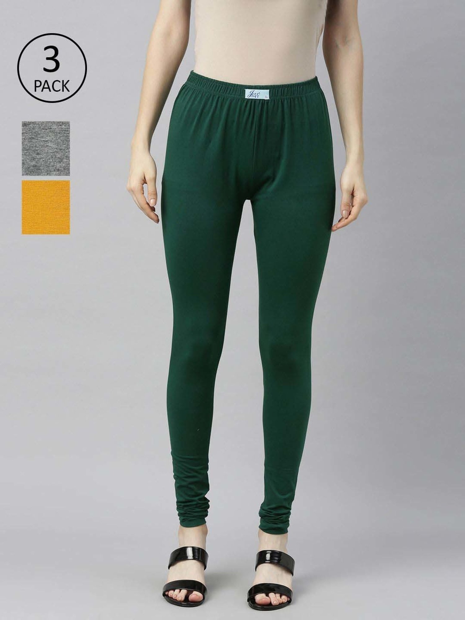 JCSS Green & Mustard Cotton Leggings - Pack Of 2