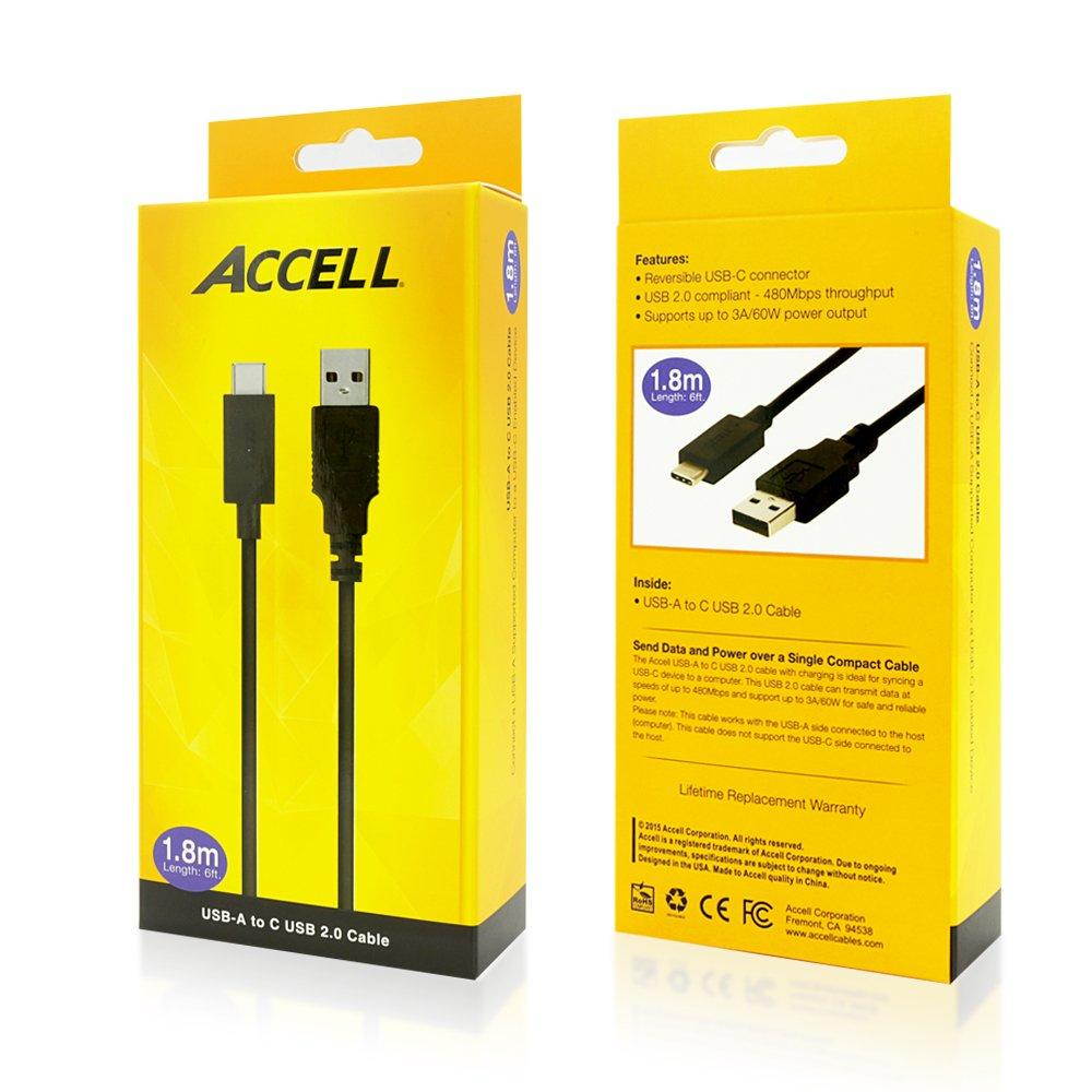 Accell USB-C to A Cable - USB-IF Certified USB 2.0 (480 Mbps) - 6 Feet (1.8 Meters) - Retail Box