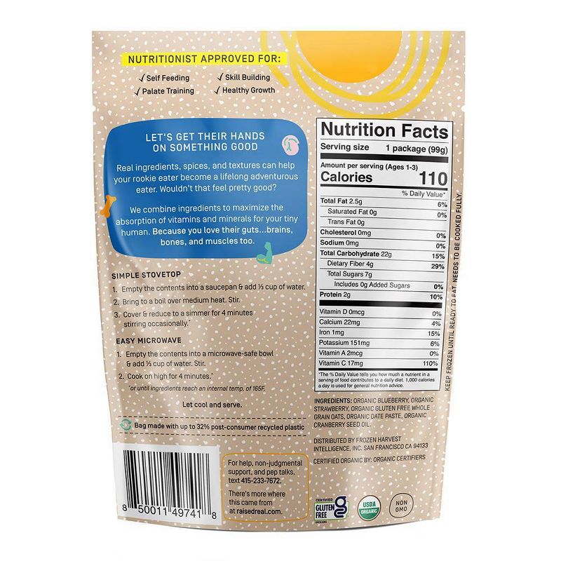 Raised Real Organic Gluten Free Oats + Berries Frozen Oatmeal - 3.5oz