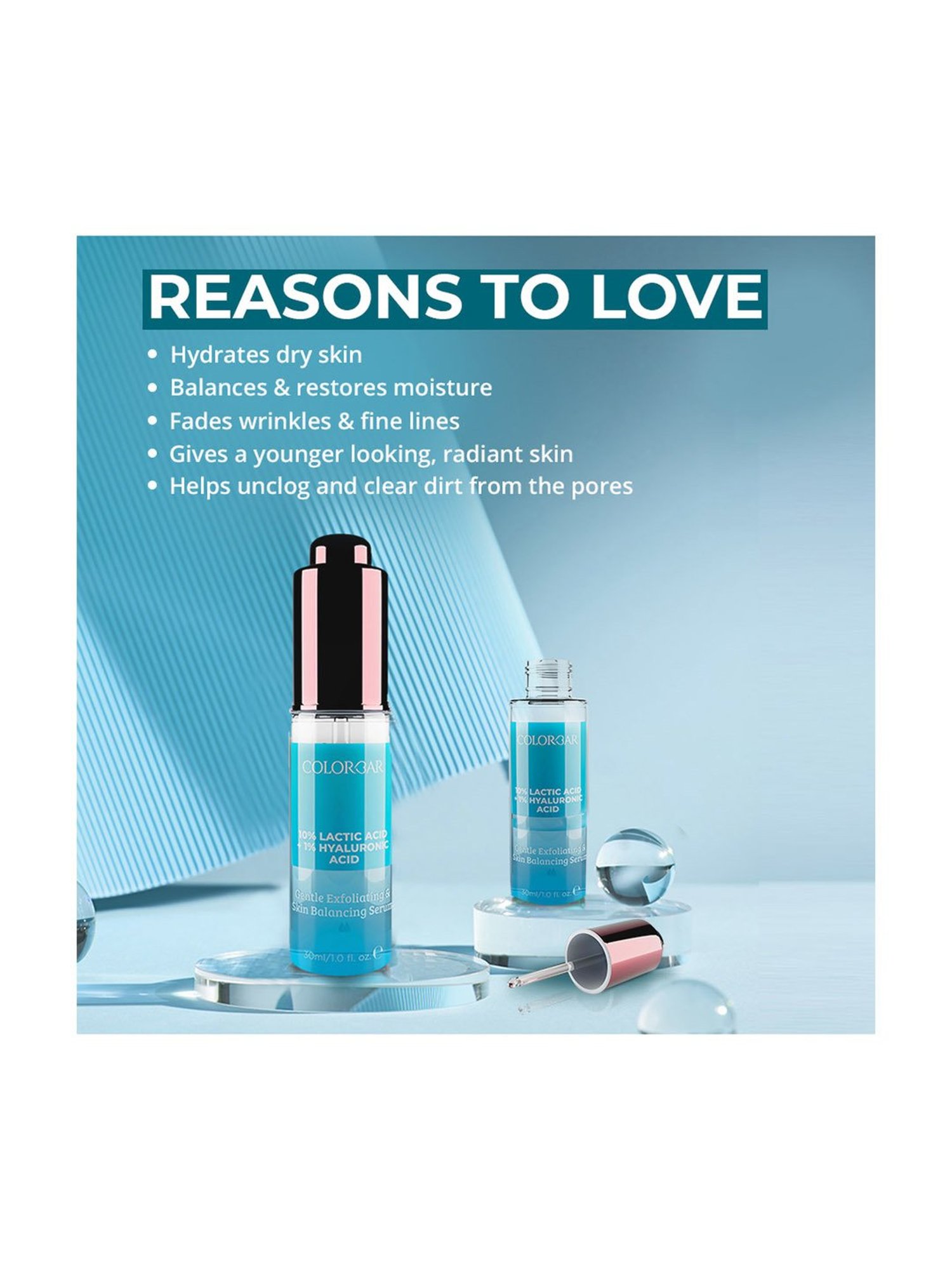 Colorbar Gentle Exfoliating & Skin Balancing Serum with 10% Lactic Acid & 1% Hyaluronic Acid - 30 ml