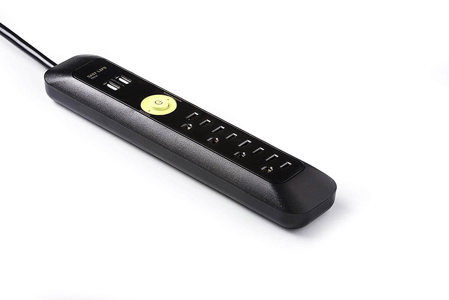 Easylife Tech 4 Outlet Power Strip Dual USB Port Surge Protector with 6 ft Power Cord 1200 J &ndash; Black