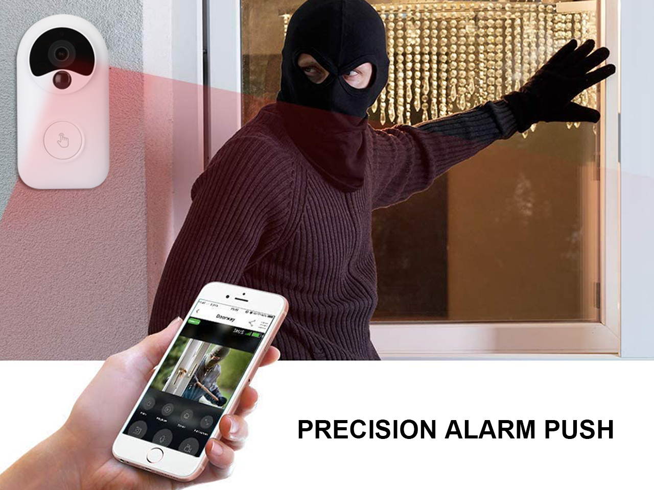 2.4Ghz WiFi Video Doorbell Camera, HD Wireless Security Camera Doorbell with Chime, Electric DoorBells, IP65, Night Vision, Motion Detect, 2-Way and Real-time Audio,battery no include