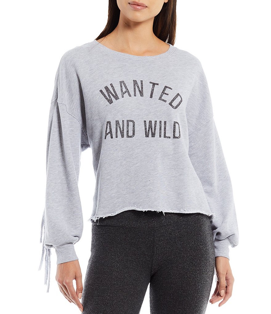 WILDFOX Ophelia Fringe Long Sleeve Jewel Neck Pullover