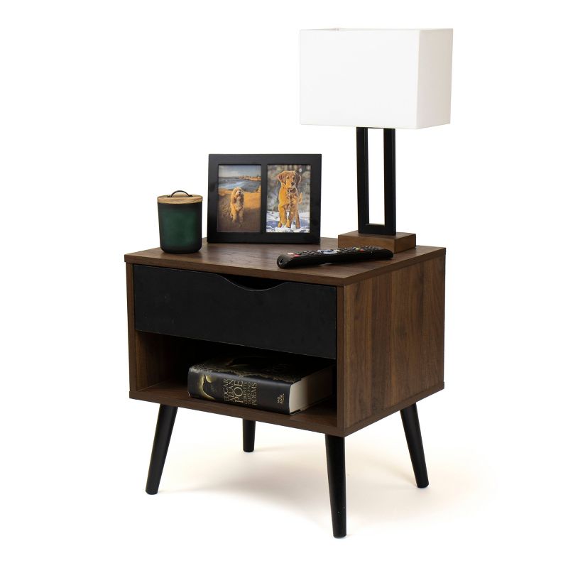 Nightstand with Drawer Storage Dark Wood/Black - Humble Crew