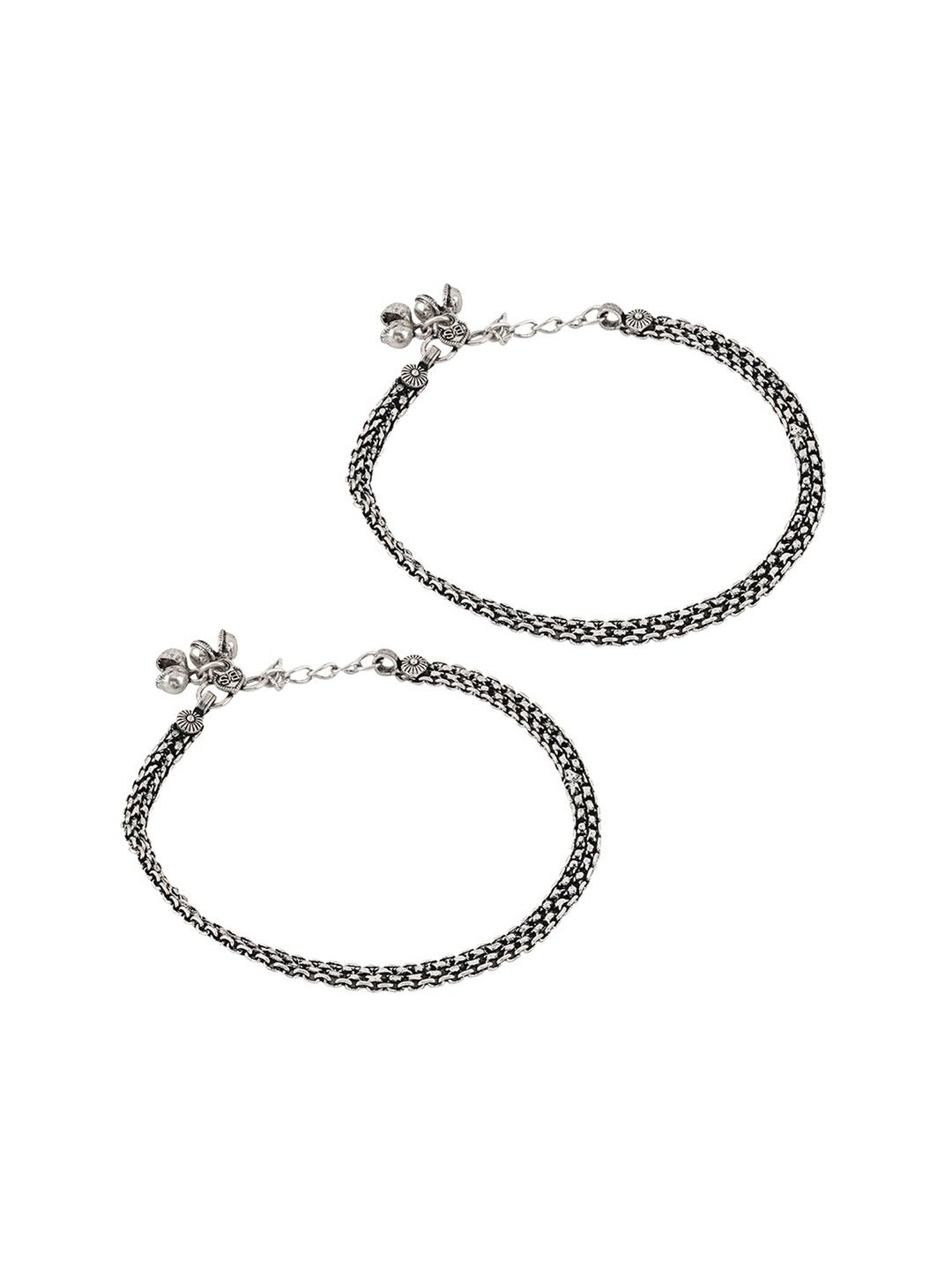Teejh Raadhey Silver Oxidized Ghungroo Pair of Anklet