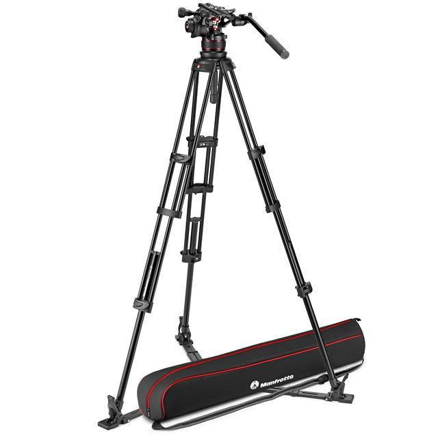 Manfrotto 612 Nitrotech Fluid Video Head, Al Twin Leg Tripod & Ground Spreader
