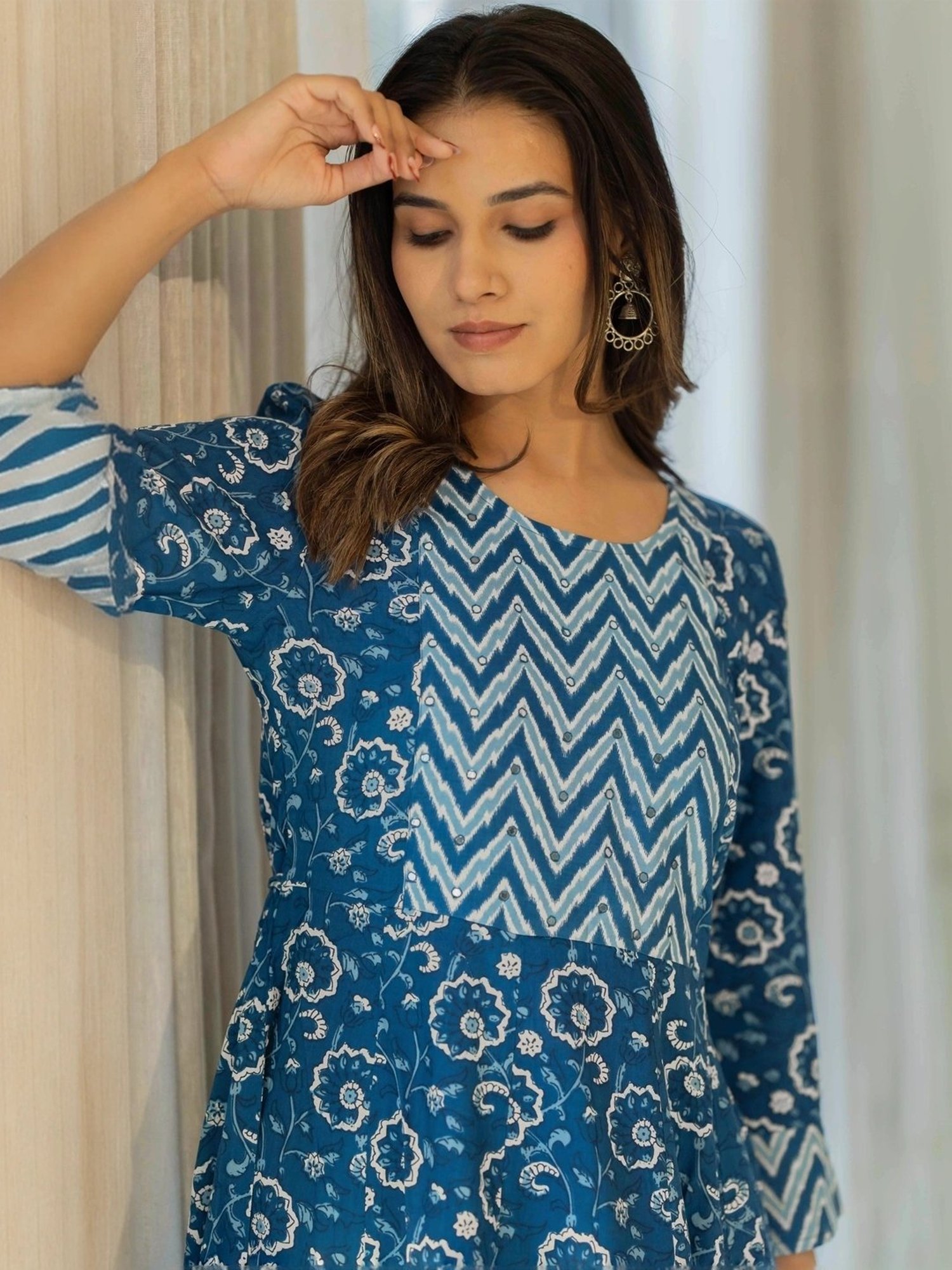 MIRCHI FASHION Blue Cotton Printed A-Line Dress