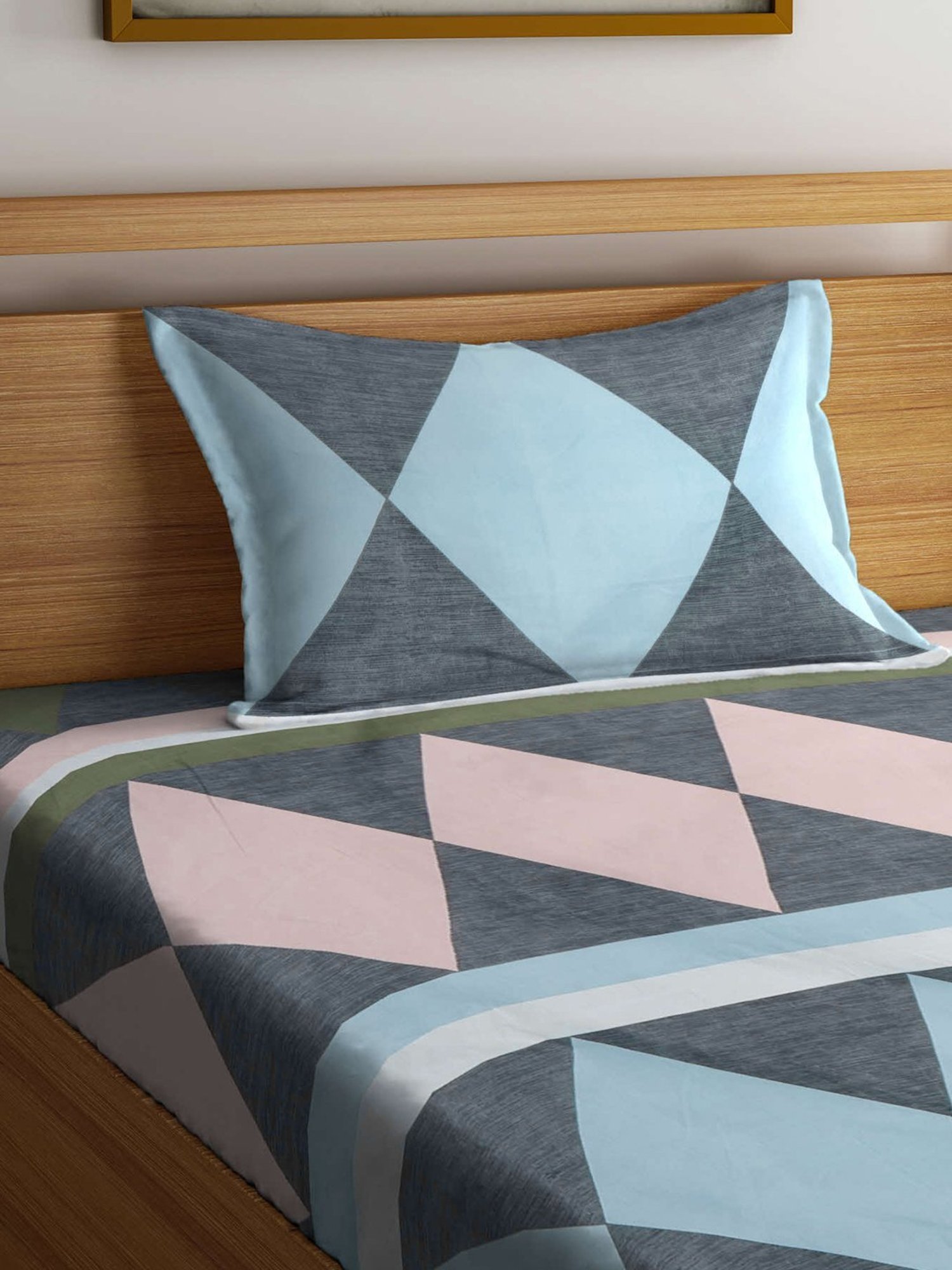 Klotthe Printed Multicolor 300 TC Cotton Blend Single Bed Sheet with Pillow Cover