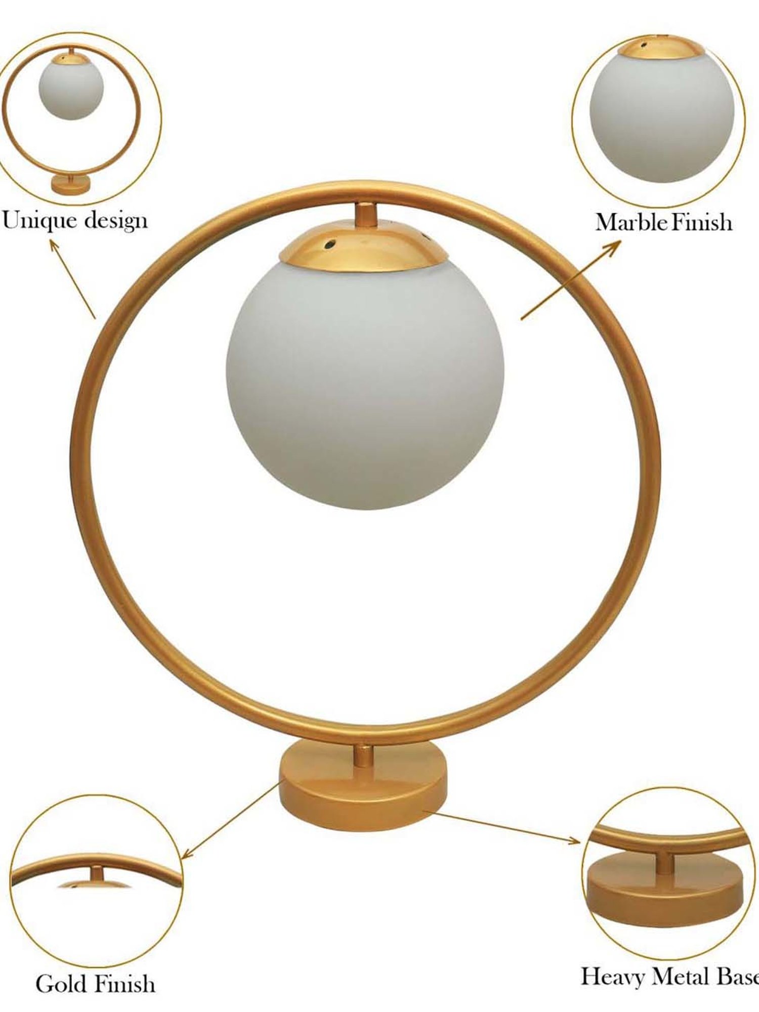Homesake White & Golden Metal Bedside Globe Desk Lamp