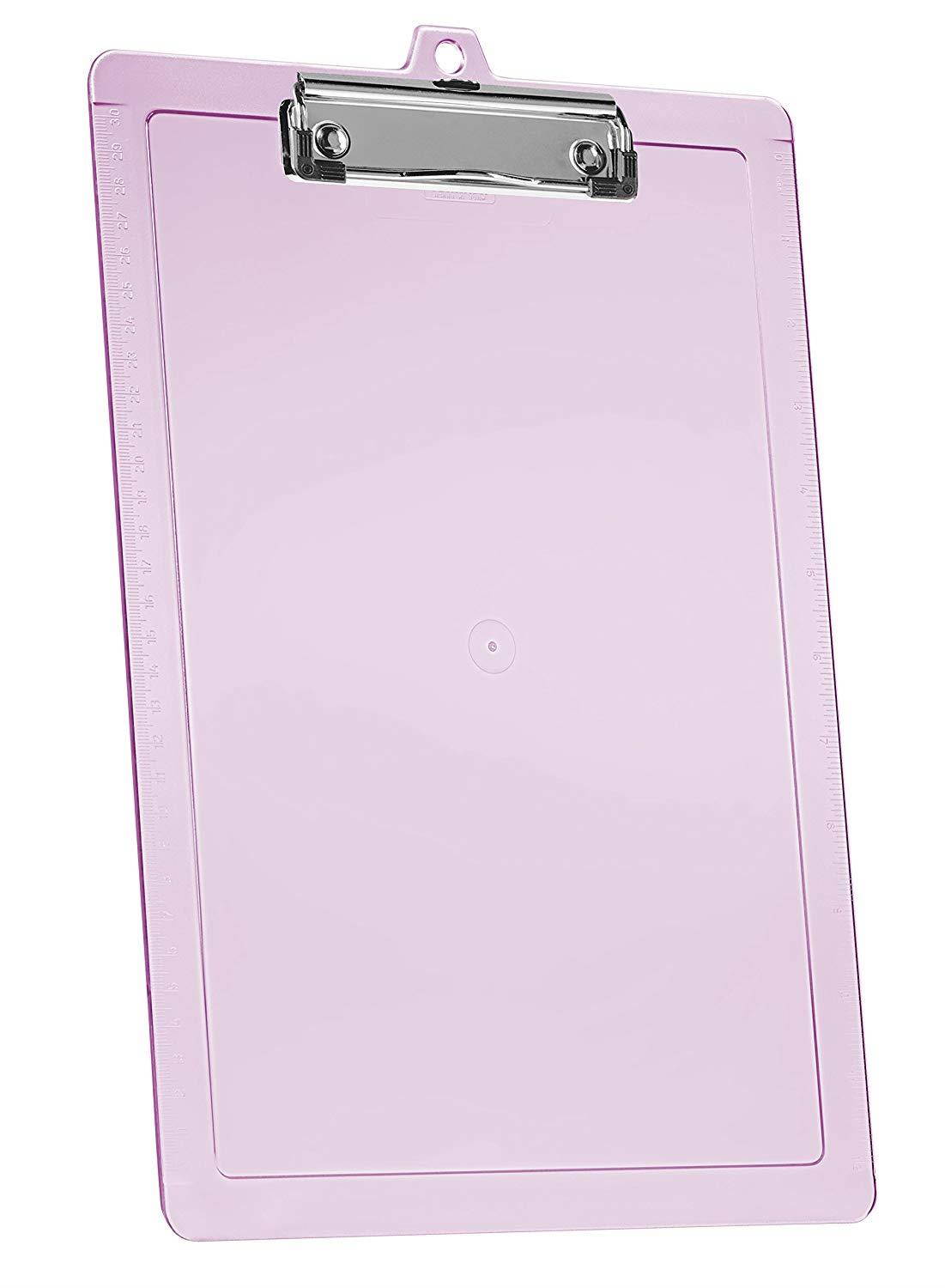 Acrimet Clipboard Letter Size Low Profile Clip (Clear Pink Color) (3 Pack)
