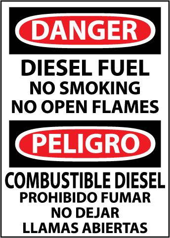 NMC ESD467AB-DANGER, DIESEL FUEL NO SMOKING NO OPEN FLAMES, BILINGUAL, 14X10, .040 ALUM (1 EACH)