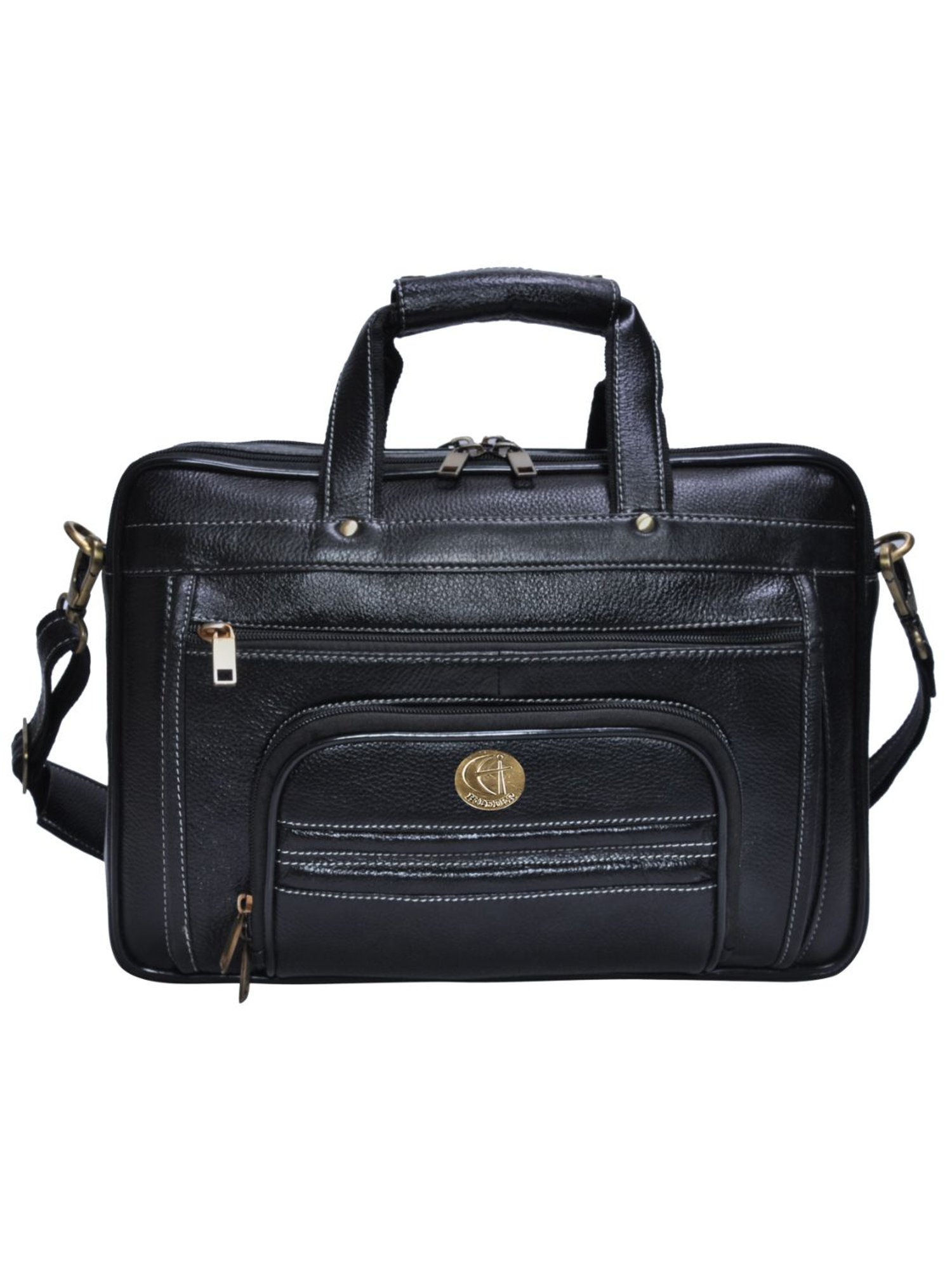 HiLEDER 100% Pure Genuine Leather 15 inch Office Bag Briefcase Laptop Messenger Shoulder Bag, Black