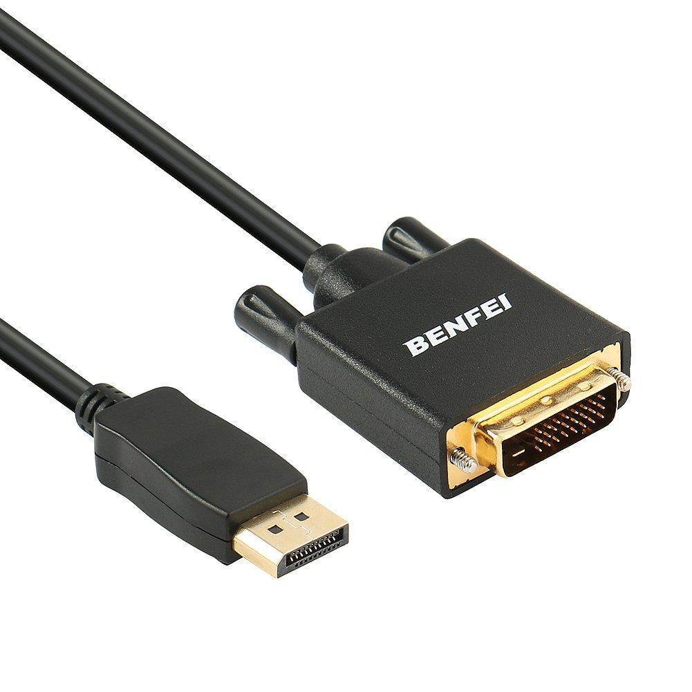 displayport to dvi adapter, dp display port to dvi converter male to male goldplated cord 6 feet black cable for lenovo, dell, hp and other brand