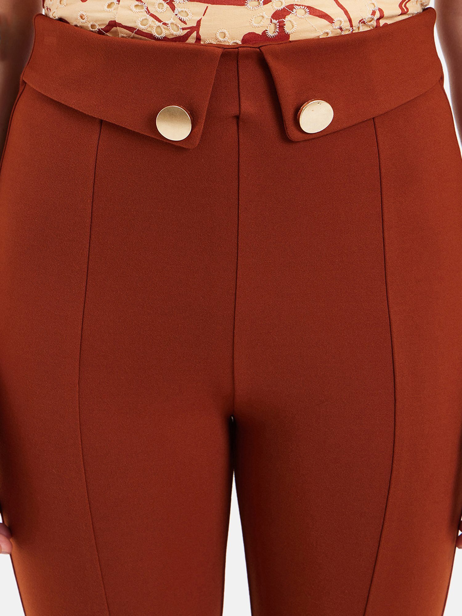 Kazo Rust Straight Fit High Rise Trousers