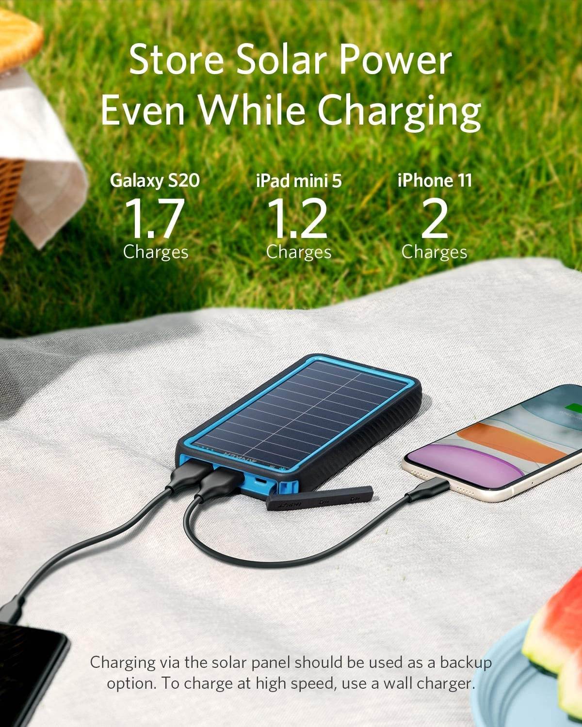 Anker Solar Power Bank, PowerCore Solar 10000 Dual-Port Solar Charger with Flashlight, IP64 Splashproof, Dustproof for Outdoor Activities, Compatible with Smartphones