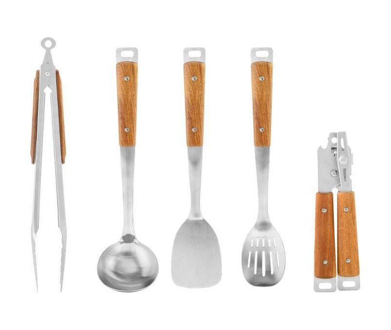 Hamilton Beach 5pc Utensil Set with Acacia Wood Handles - Silver