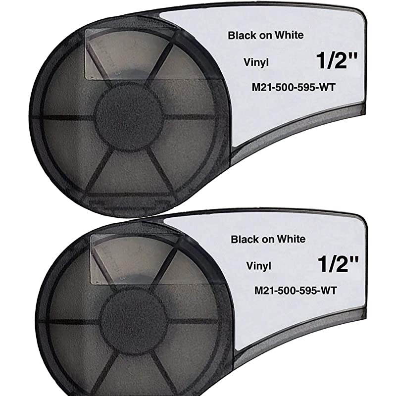 Compatible Label Tape Replacememt for M21-500-595-WT Cartridge Ribbon, 1/2 inches High Adhesion Vinyl Labels Tape, Black on White Film Work with Portable Printer ,21' Length 0.5" Width -2 Roll