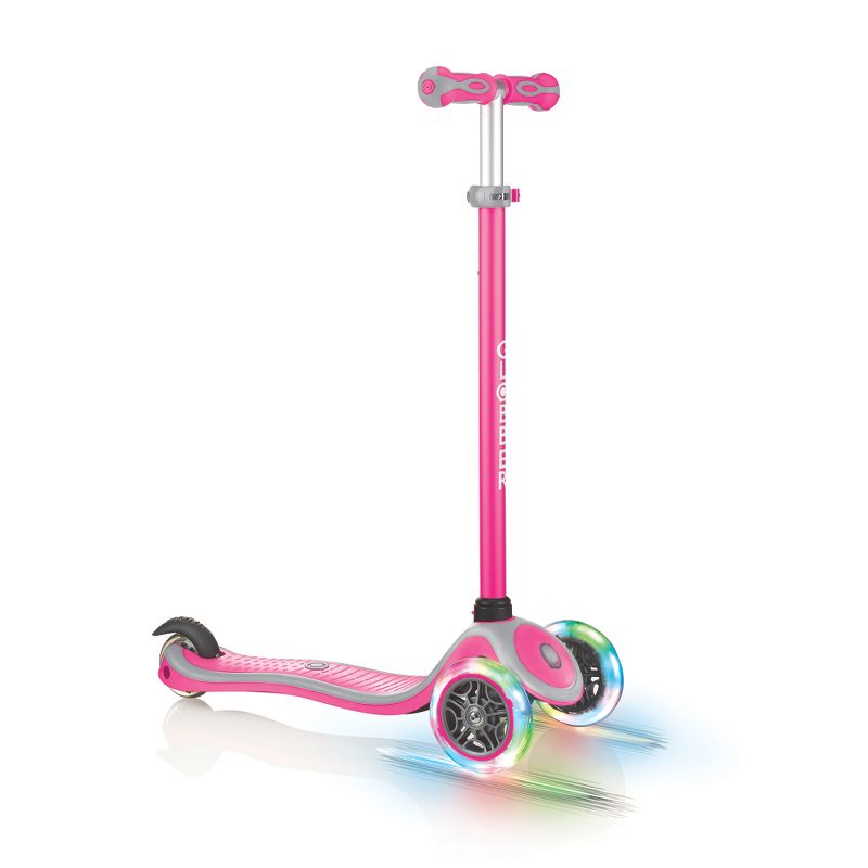 Globber 442-110 V2 3-Wheel Kids Kick Scooter with LED Light Up Wheels and Adjustable Height and Comfortable Grips for Boys and Girls, Pink
