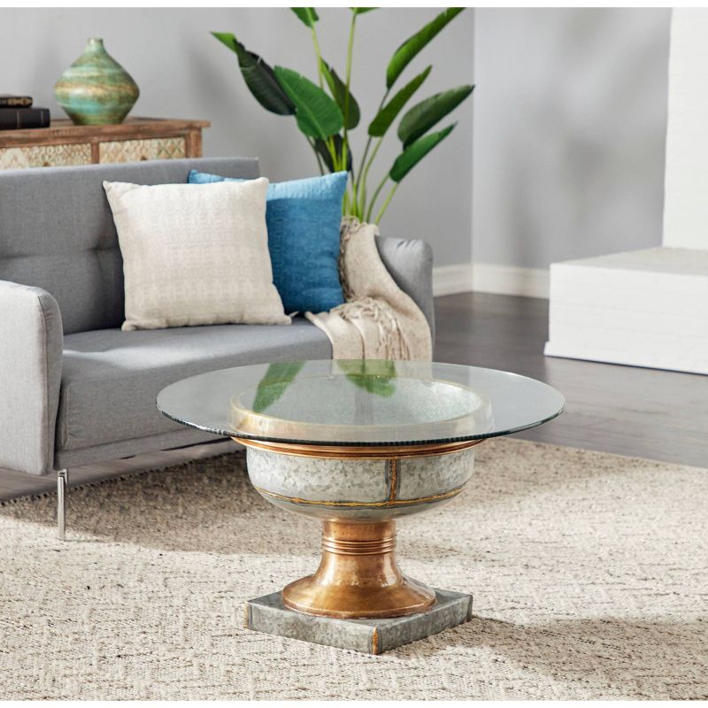 Coffee Table, Round Glass and Metal Bronze and Gray - Olivia & May