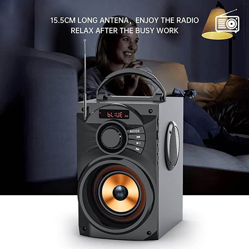 Portable Bluetooth Speakers Subwoofer Heavy Bass Wireless OutdoorIndoor Party Speaker Line in Speakers Support Remote Control FM Radio TF Card LCD Display for Home Party Phone Black