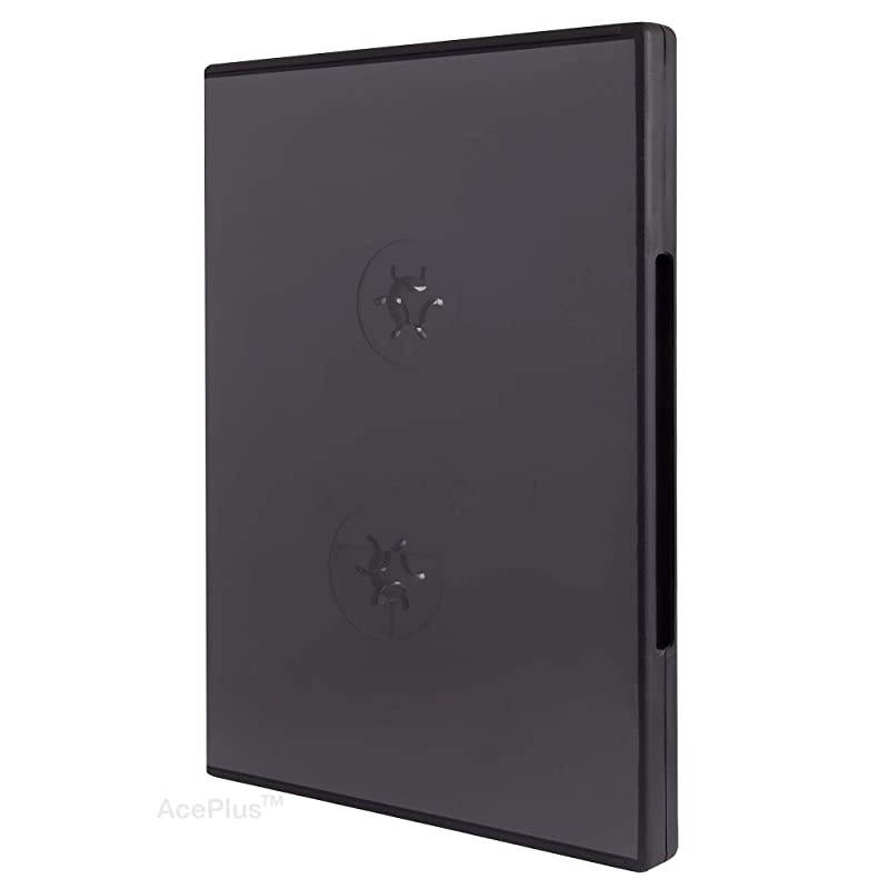 Quad 4-Disc Black DVD Cases in 14mm Standard Thickness with Double Overlap Hubs on Each Side of Case (10-Pack)