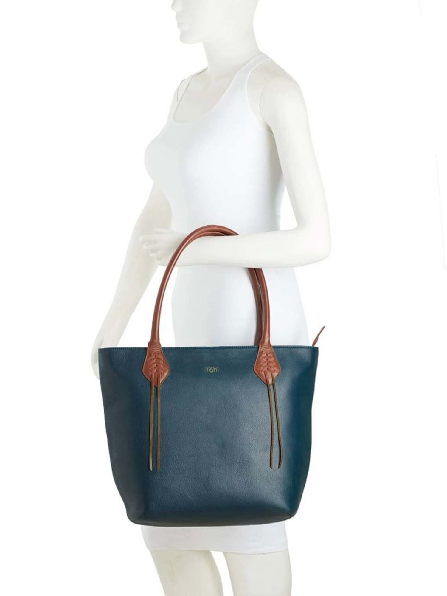 Tohl Teal Green Solid Medium Tote Handbag