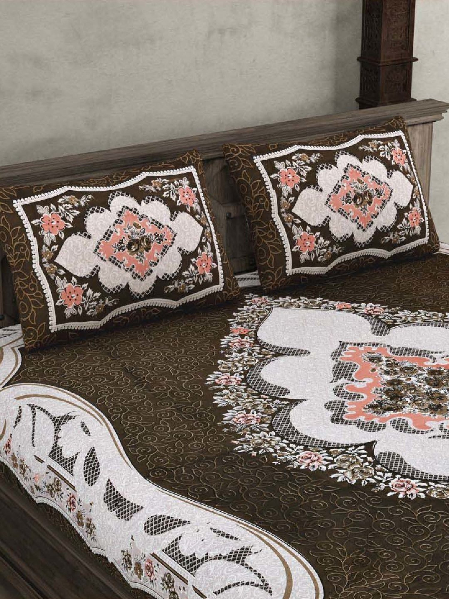 JaipurFabric Grey 240 TC 100% Cotton The Grand Sion Double Bedsheet with 2 Pillow Covers