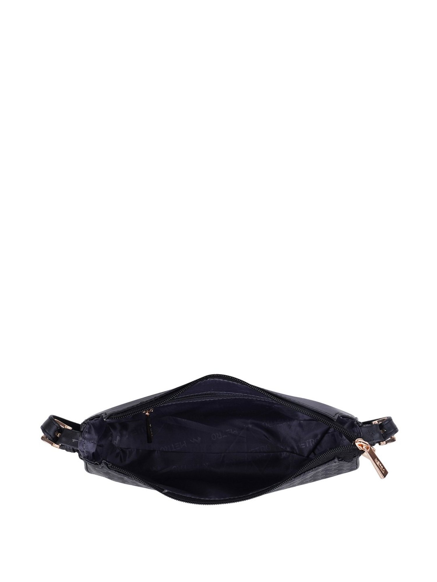 Metro Black Synthetic Textured Shoulder Handbag