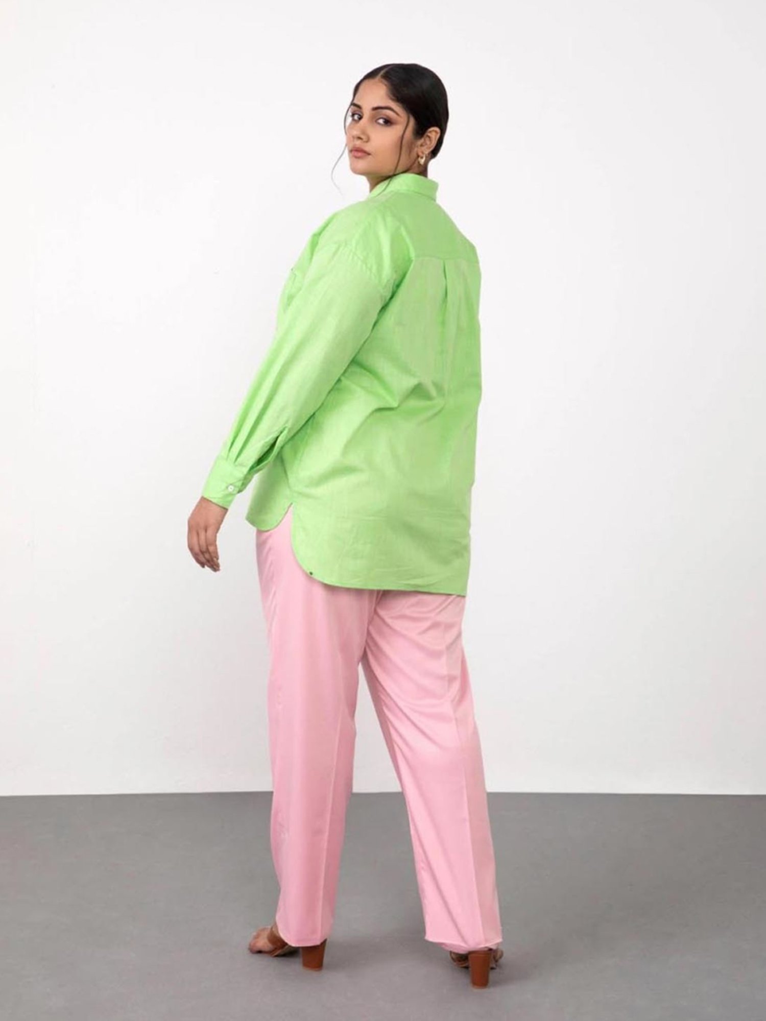 Qua Lime Green Oversized Cotton Shirt