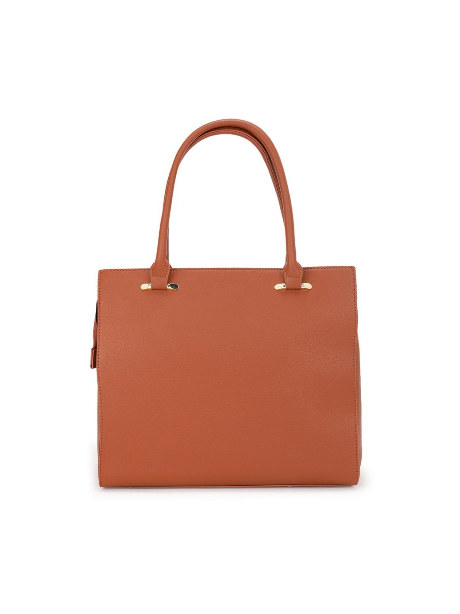 Tyra Eslarie Tan Solid Faux Leather Tote Handbag