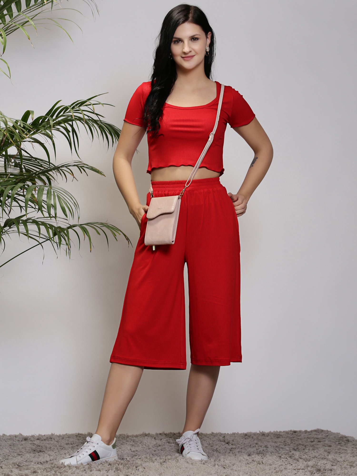 Sera Red Regular Fit Crop Top