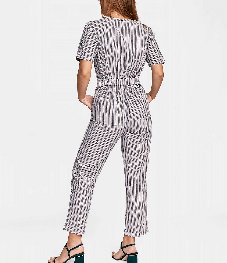 RVCA Range Short-Sleeve Overdye Yarn-Dye-Stripe Jumpsuit